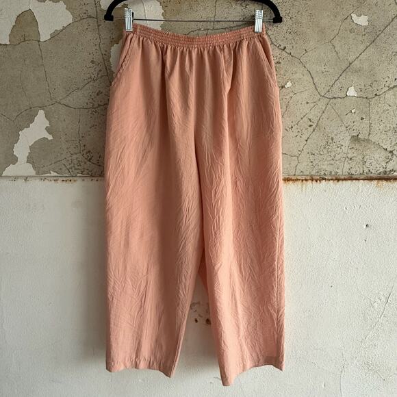 Vintage Cottagecore Embroidered Lounge Set Peach Button Shirt Pants - Picture 2 of 8